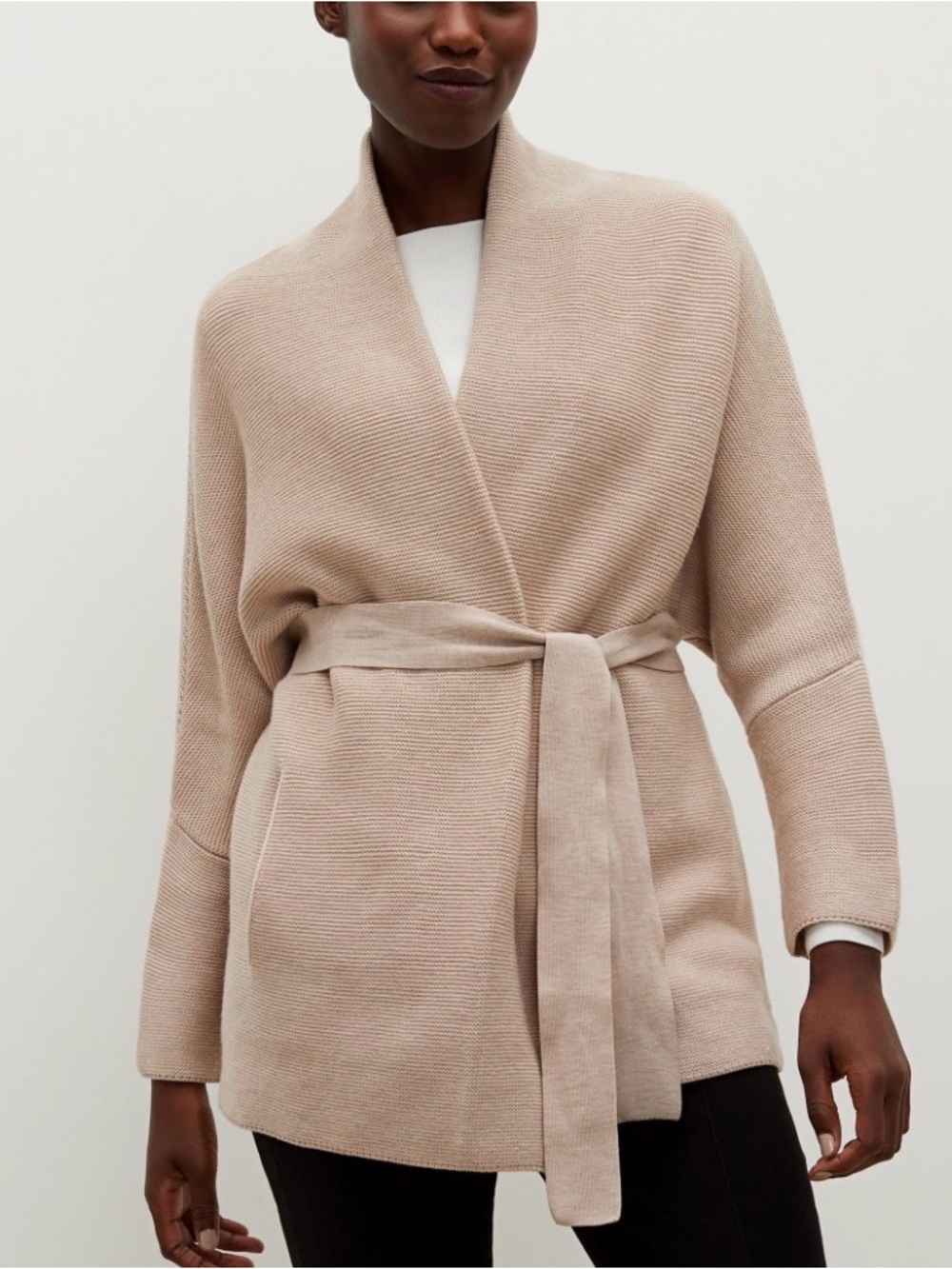 MM. LaFleur Morandi Sweater Taupe Shawl-Collar Belted Cardigan